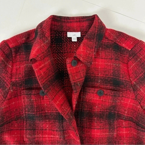 J. Jill Brushed Plaid Cropped Shacket Jacket‎ Large Scarlet Red Soft Cozy Fall - Picture 14 of 15